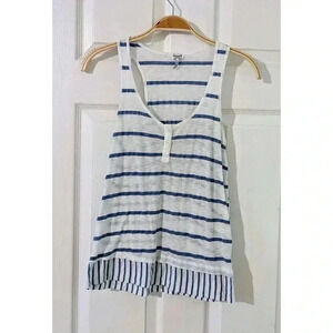 Splendid Striped‎ Tank Top XS White Blue Sleeveless Ruffle Hem Casual